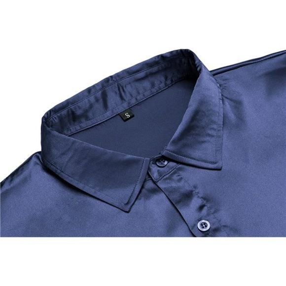 NEW Men's Luxury Navy Blue Silk Shirt - Picture 4 of 5